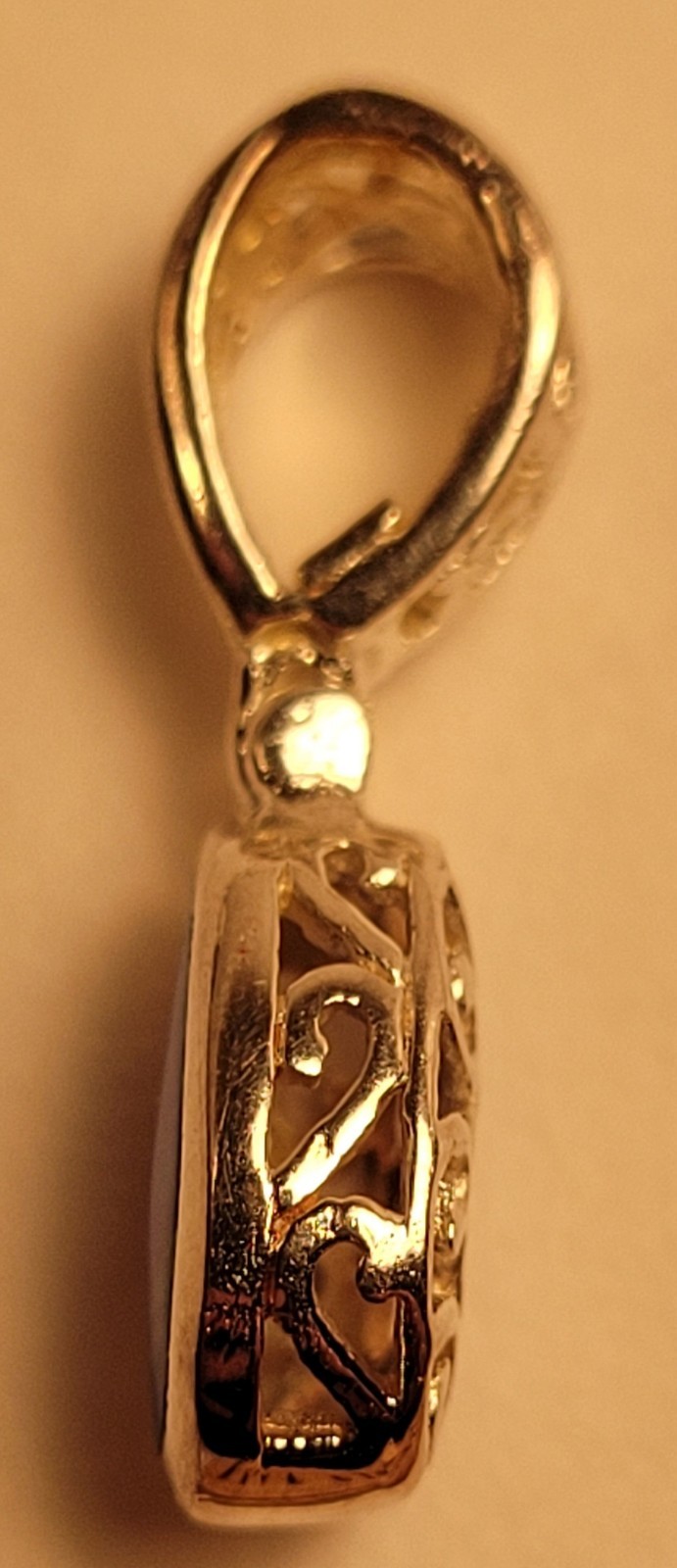 Sterling Silver 925 Filigree Pendant blue green oval charm beautiful hearts