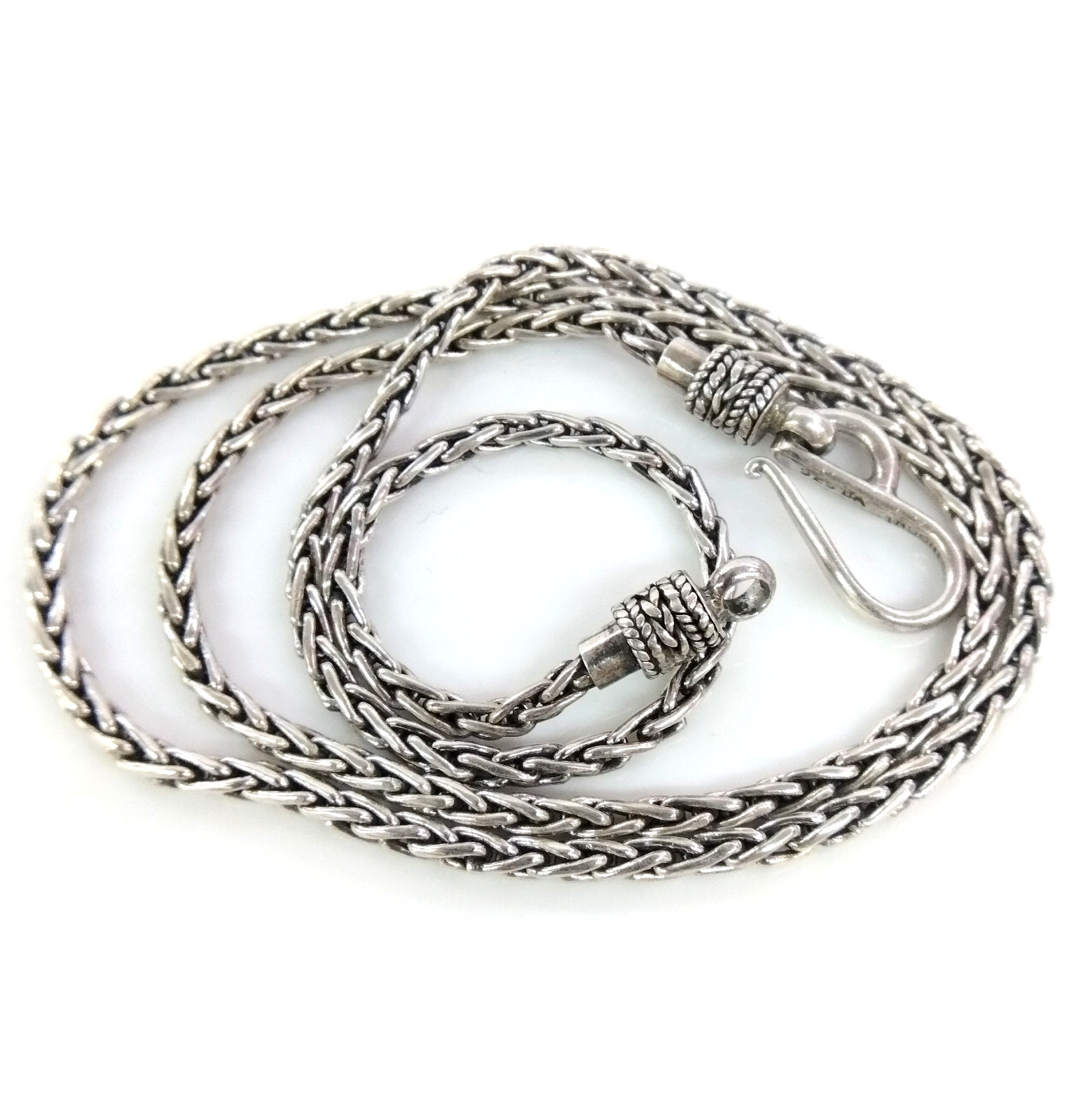 BA Suarti Sterling Silver 2.5mm Foxtail Spiga Wheat Hook Chain Necklace 18″ FZZ