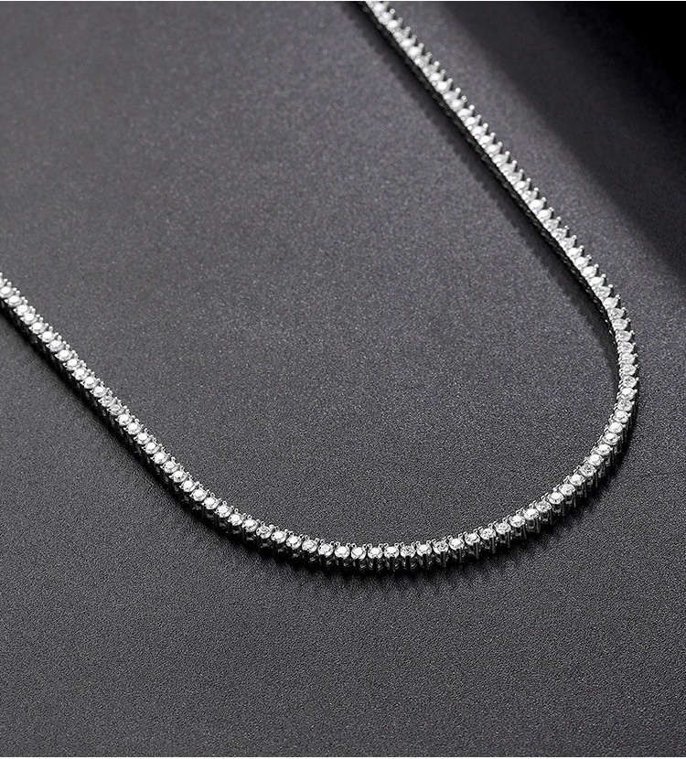 2mm D Color 3 Prong Moissanite Tennis Chain Necklace 925 Sterling Silver Jewelry