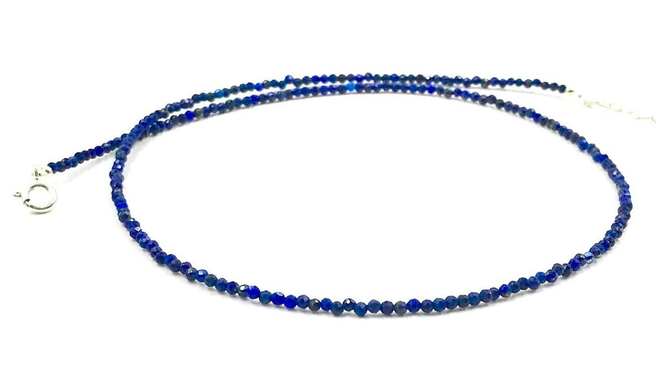 Genuine Lapis lazuli Beads Silver Necklace Jewelry Women Handmade USA SELLER