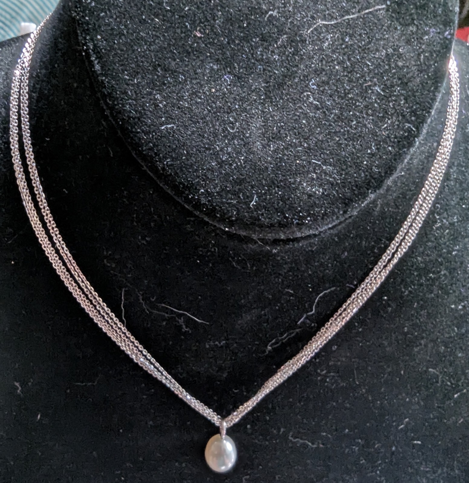 Multiple Sterling Silver Strands Pearl Bead Necklace