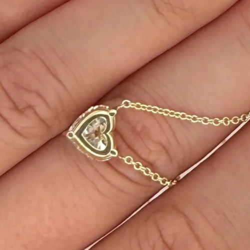 2Ct Heart-Cut EF/VS1 Lab Grown Diamond Prong Necklace& Pendant 14k Yellow Gold