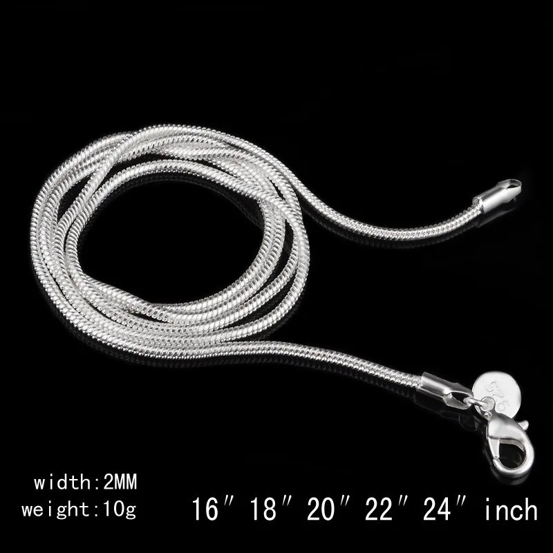 Silver snake chain necklace, 40-60 cm long, 2mm thick, suitable for women, men