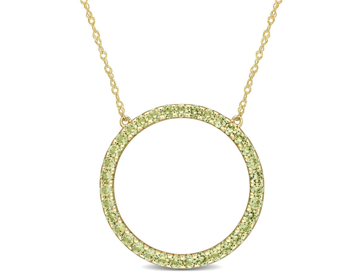 1.40 Carat (ctw) Peridot Circle Pendant Necklace in 10K Yellow Gold with Chain