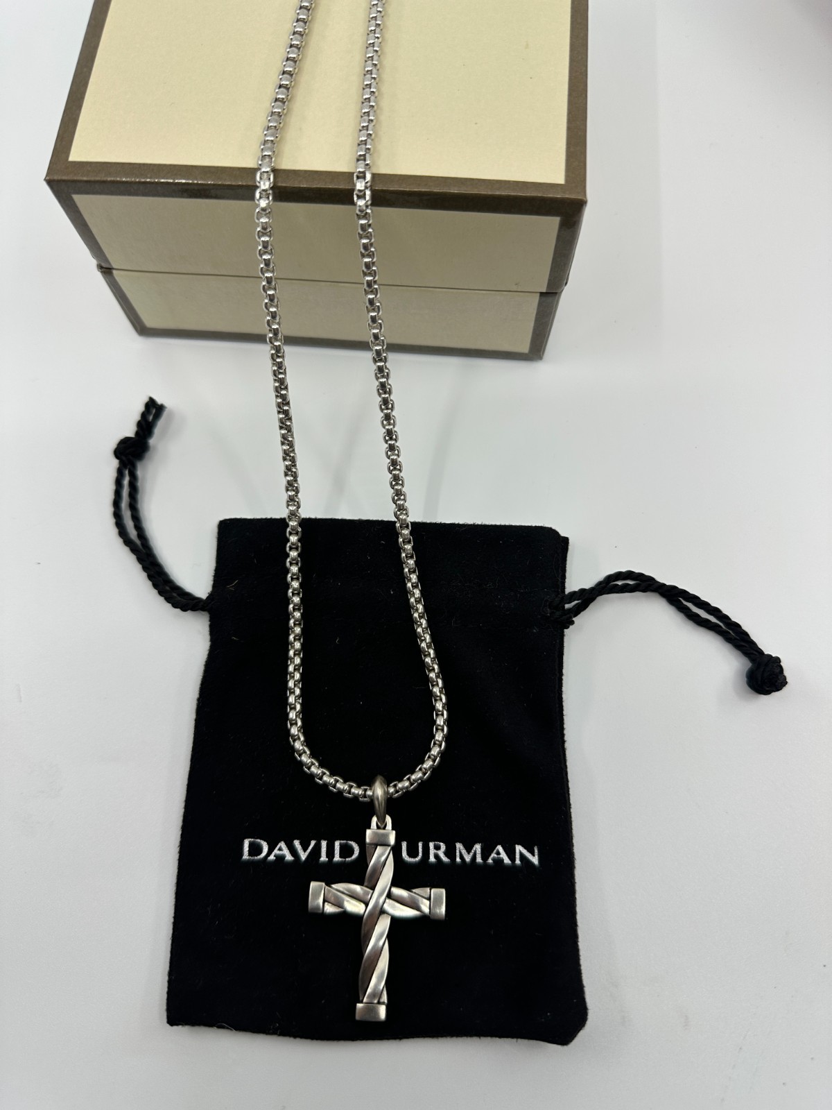 925 Silver David Yurman Cross Pendant 36mm Chain Necklace 24 in