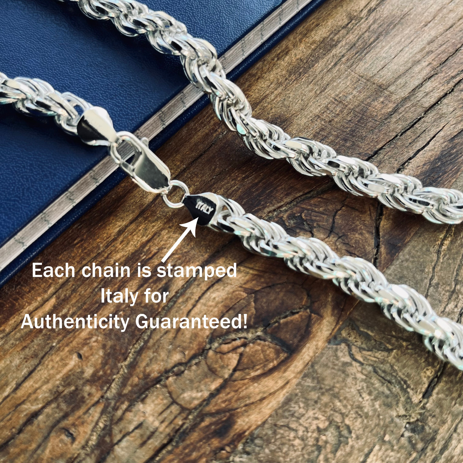 Real Solid Sterling Silver 7mm Mens Diamond Cut Rope Chain Bracelet or Necklace