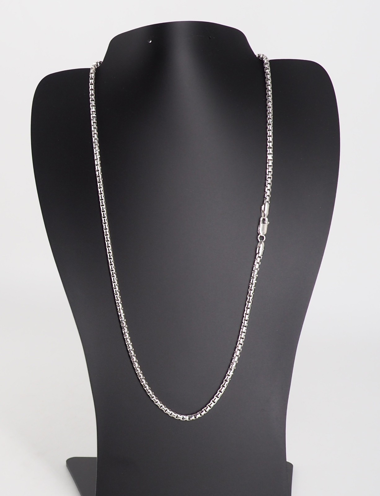 925 Sterling Silver Round Box Chain Necklace 3.5mm 22 Inch Rhodium Plated, Italy