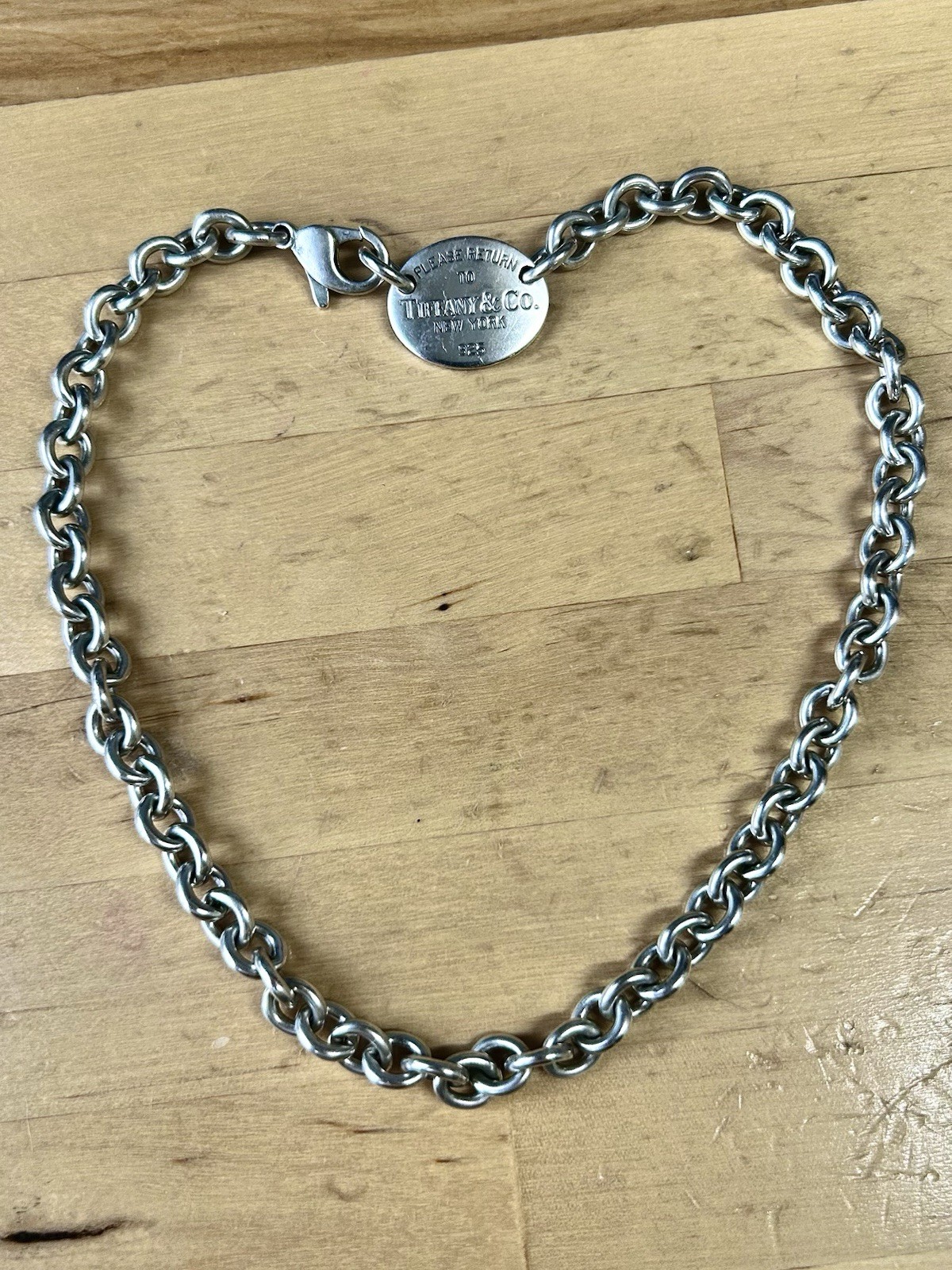 Please Return To Tiffany & Co Sterling Silver Oval Tag Choker 15in 53.5 grams
