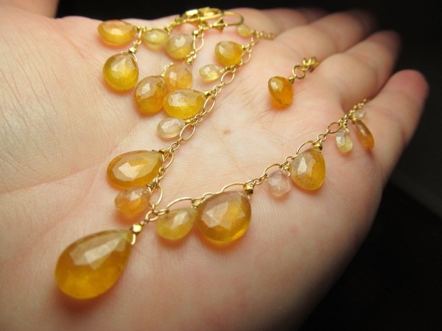 Sri Lanka Golden SAPPHIRE faceted briolette beads 14k Gold Filled Necklace set