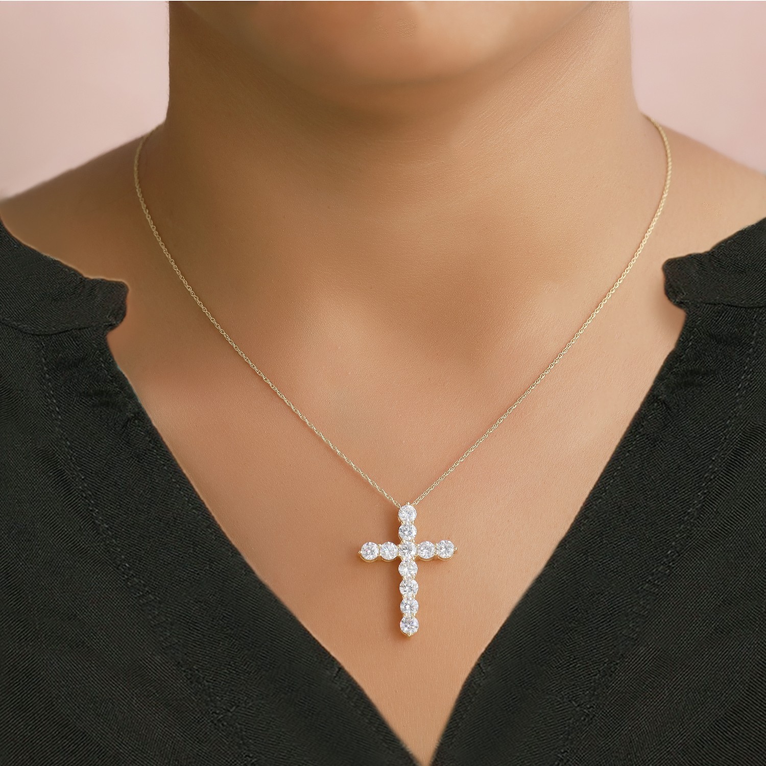 3.00 Ct TW Lab Grown Diamond Cross Women’s Necklace 14K Yellow Gold Clad