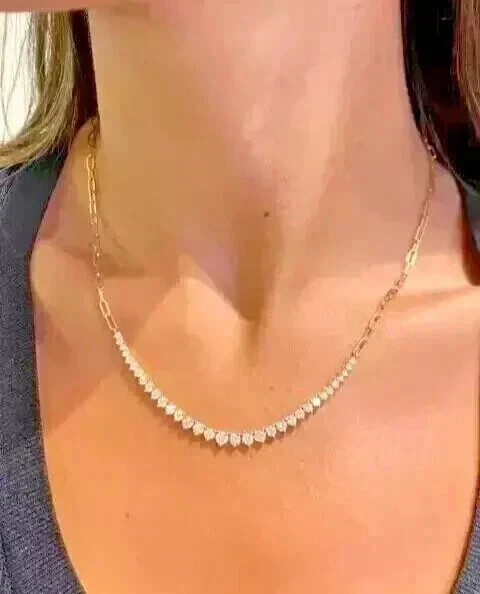 4Ct Round Cut Lab Created Diamond Half Tennis Necklace 14K Yellow Gold Plated