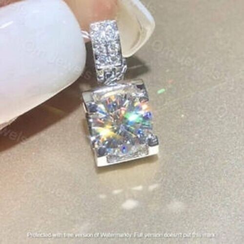 2Ct Round Lab-Created Diamond Solitaire Pendant 14K White Gold Finish Free Chain