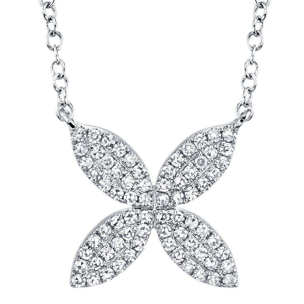 Diamond Floral Necklace 14K Yellow Gold Womens Pendant Charm Handmade Fine Gifts