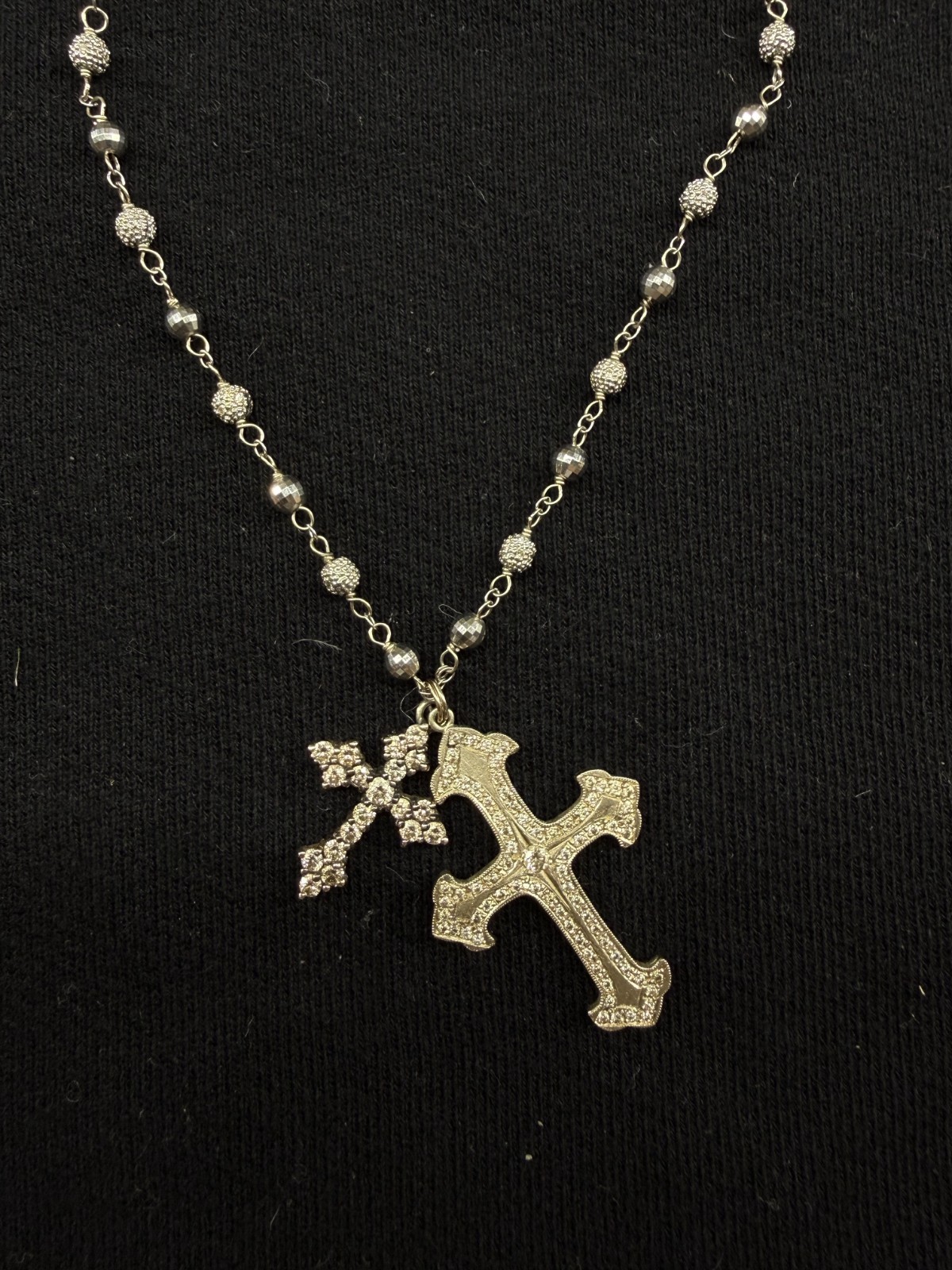 Devon Paige McCleary 14K Gold Diamond Double Cross Necklace Designer Signed