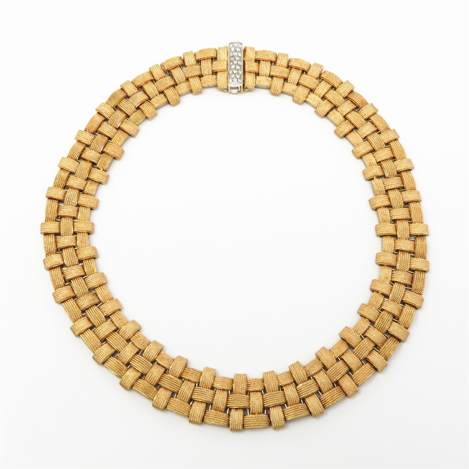 NYJEWEL Roberto Coin Appassionata 18k Gold 21mm Wide Diamond Collar Necklace 16″