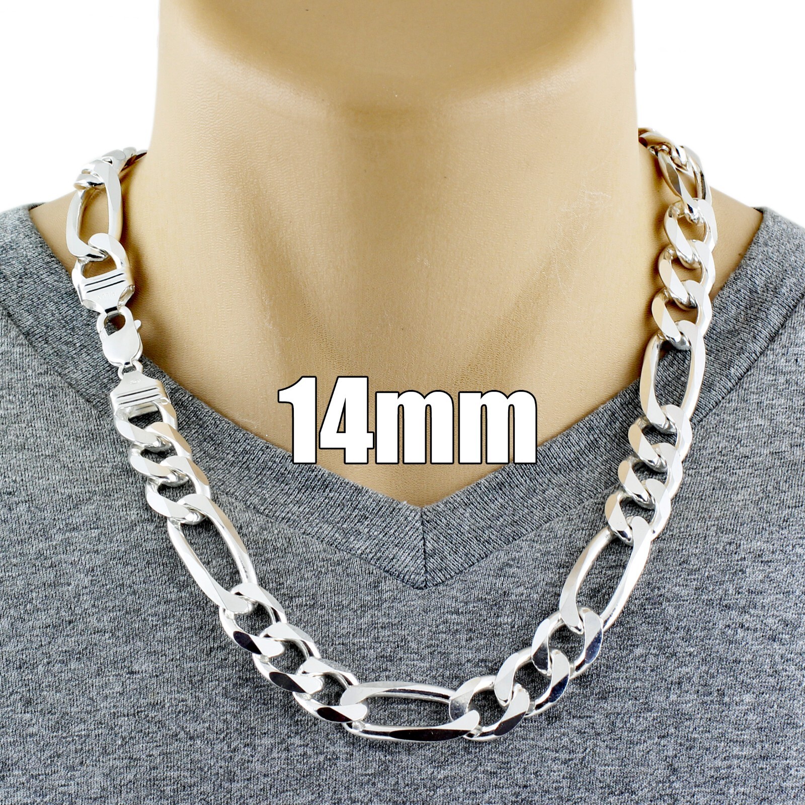 925 Sterling Silver Solid Heavy Figaro Chain Necklace-All Widths & Lengths-Italy