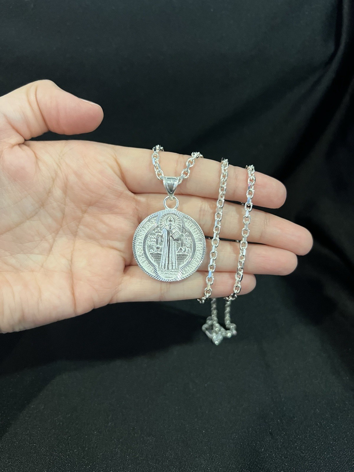 925 Sterling Silver Men Women St Benedict San Benito Medal & Forz Chain 20 24 30