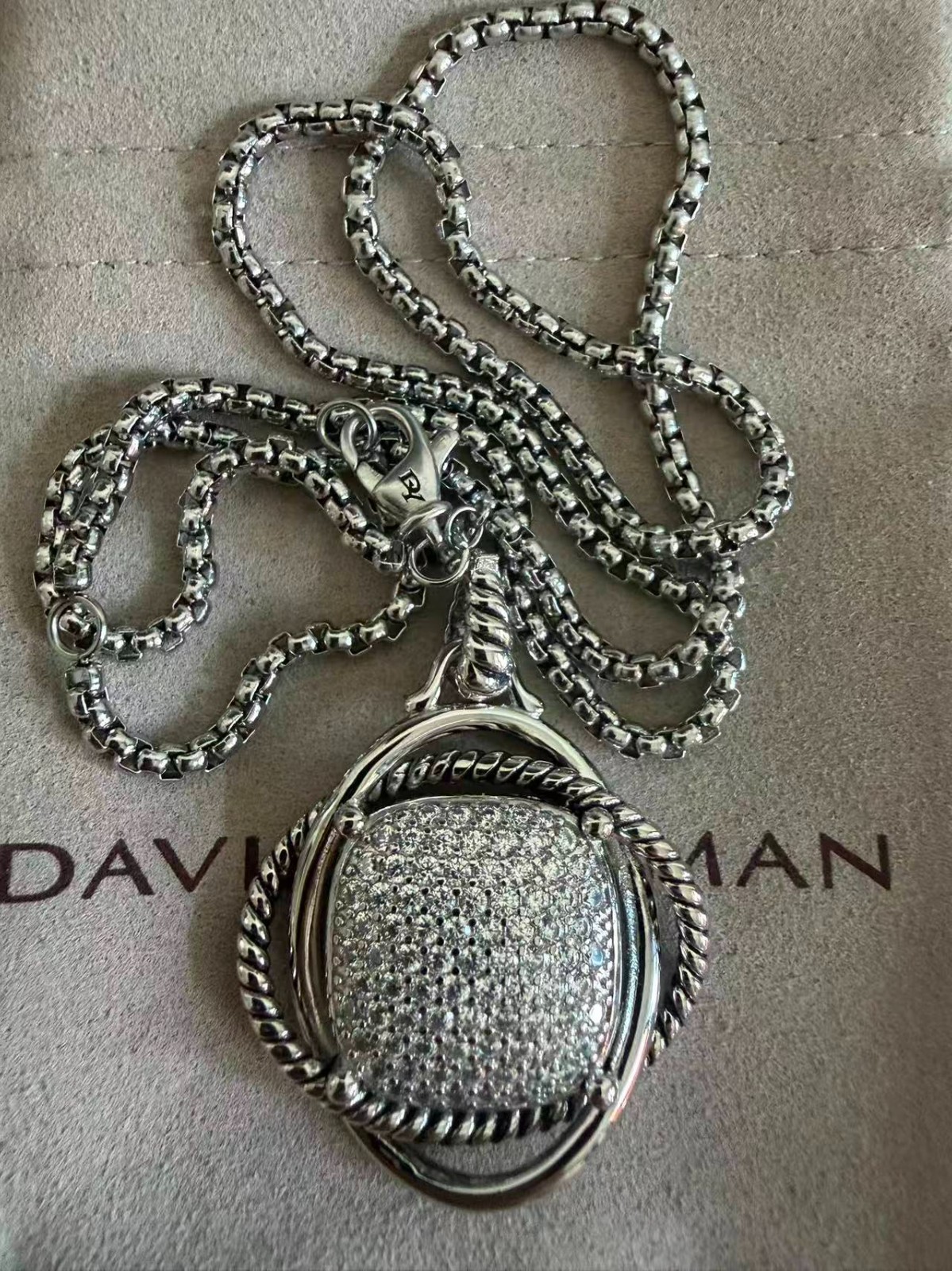 David Yurman 925 Sterling Silver 32mm Infinity 18″ Necklace with Diamonds