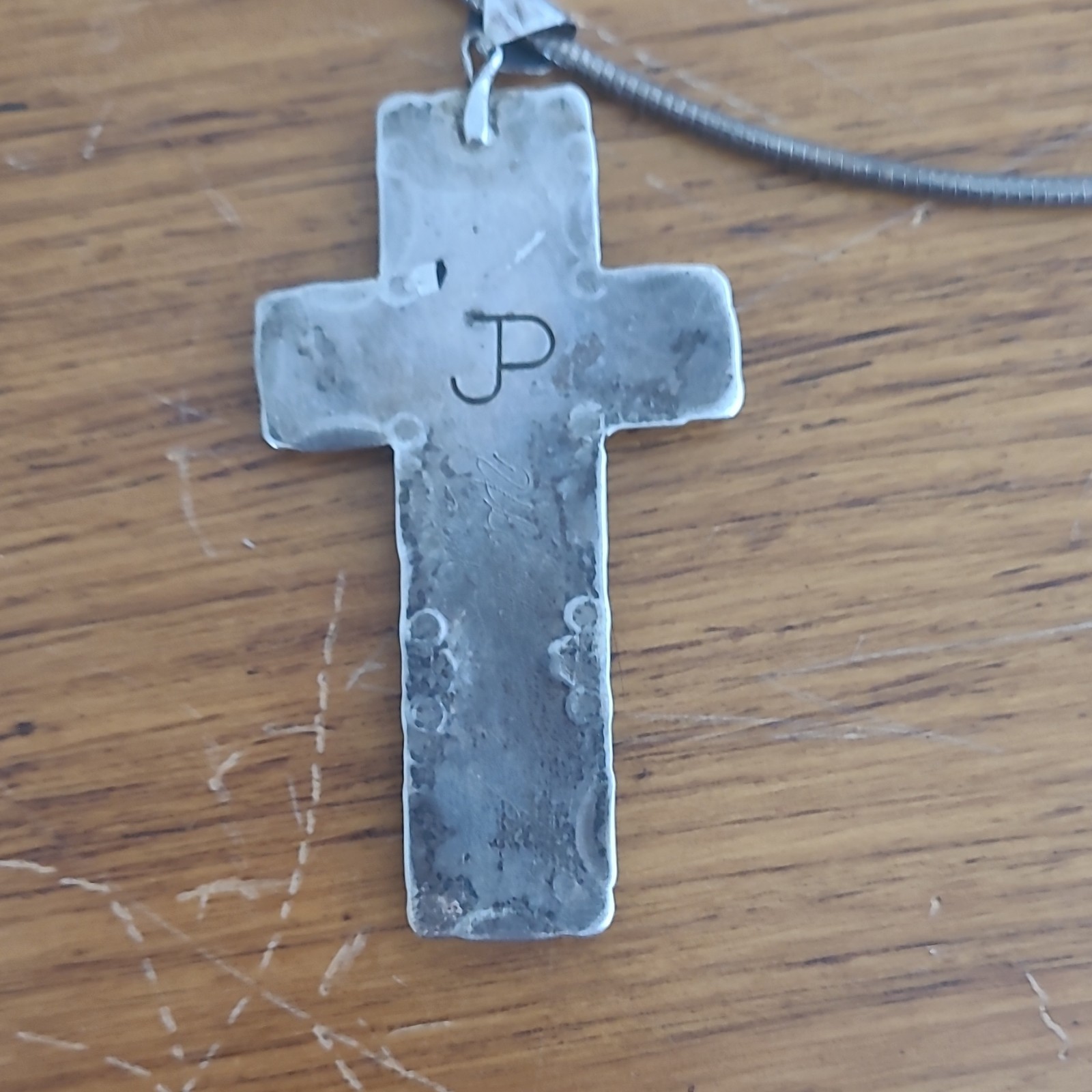 Vtg 925 Sterling Silver ZuniTurquoise Cross Pendant Necklace Snake Chain Lobster