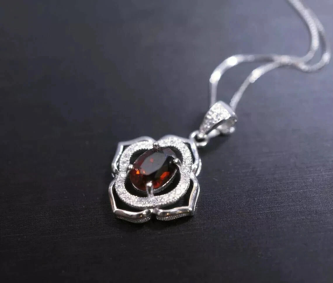 1Ct Round Cut Lab Created Diamond Red Garnet Charm Pendant 14K White Gold Plated