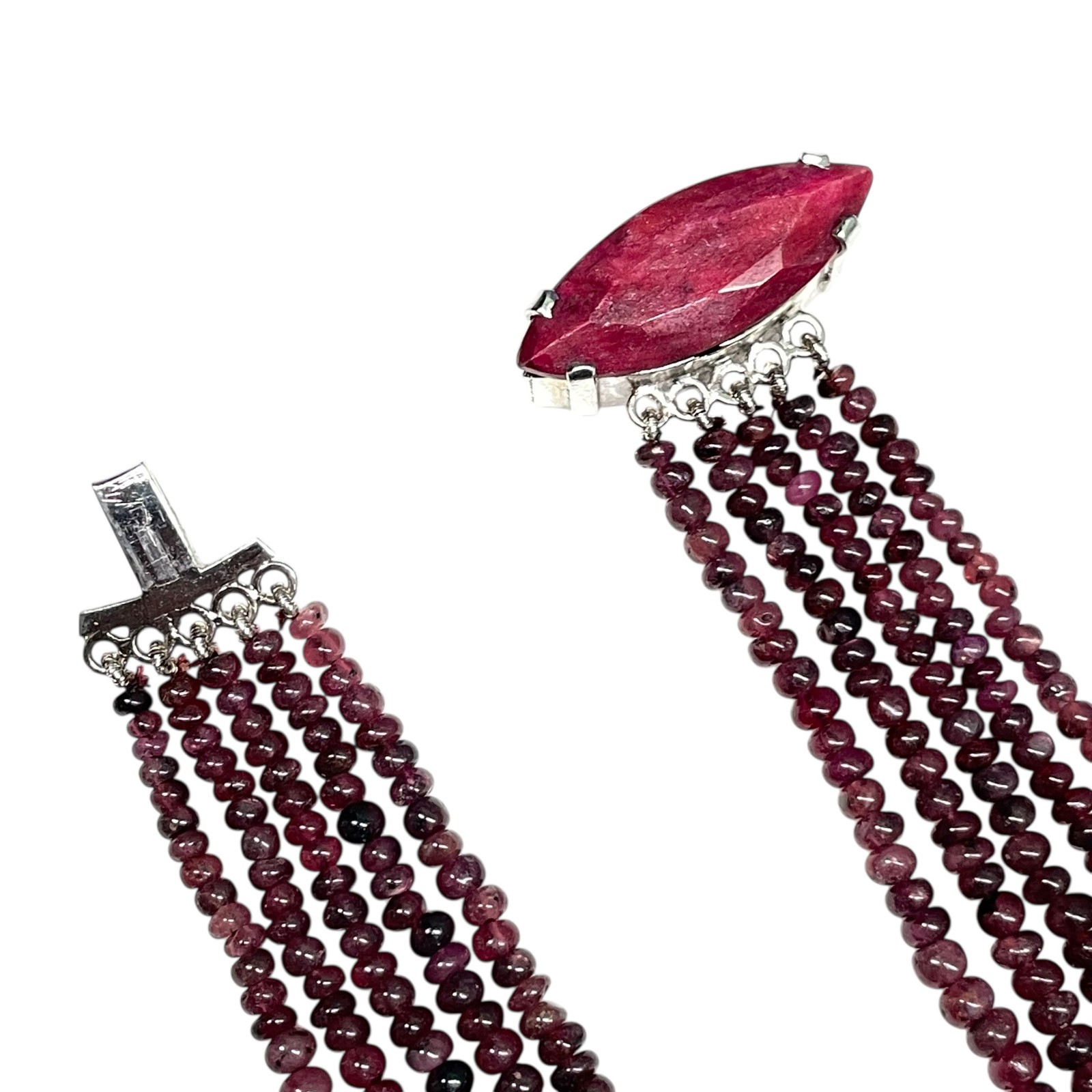 5 Strand Natural Ruby Necklace 3-6mm Plain Cabochon Beads 925 Silver Ruby Clasp