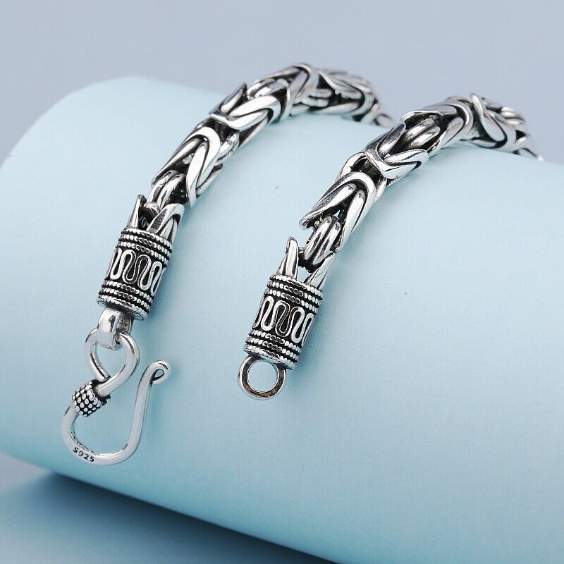 Pure S925 Sterling Silver Chain Women Men 4mm Byzantine Link Chain Necklace
