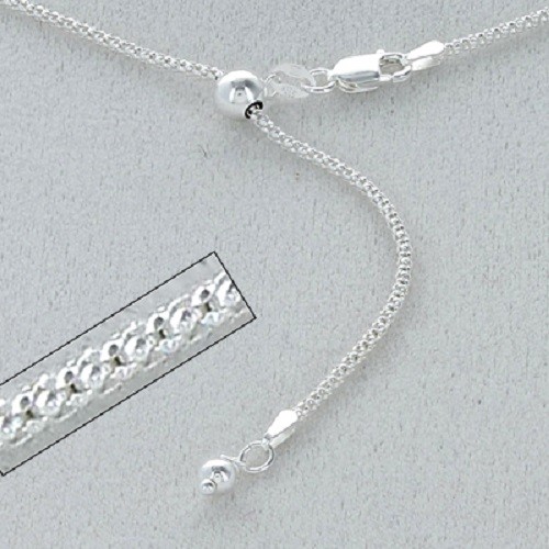 1.8 mm Adjustable Popcorn Chain Necklace Solid 925 Sterling Silver Ball Slide