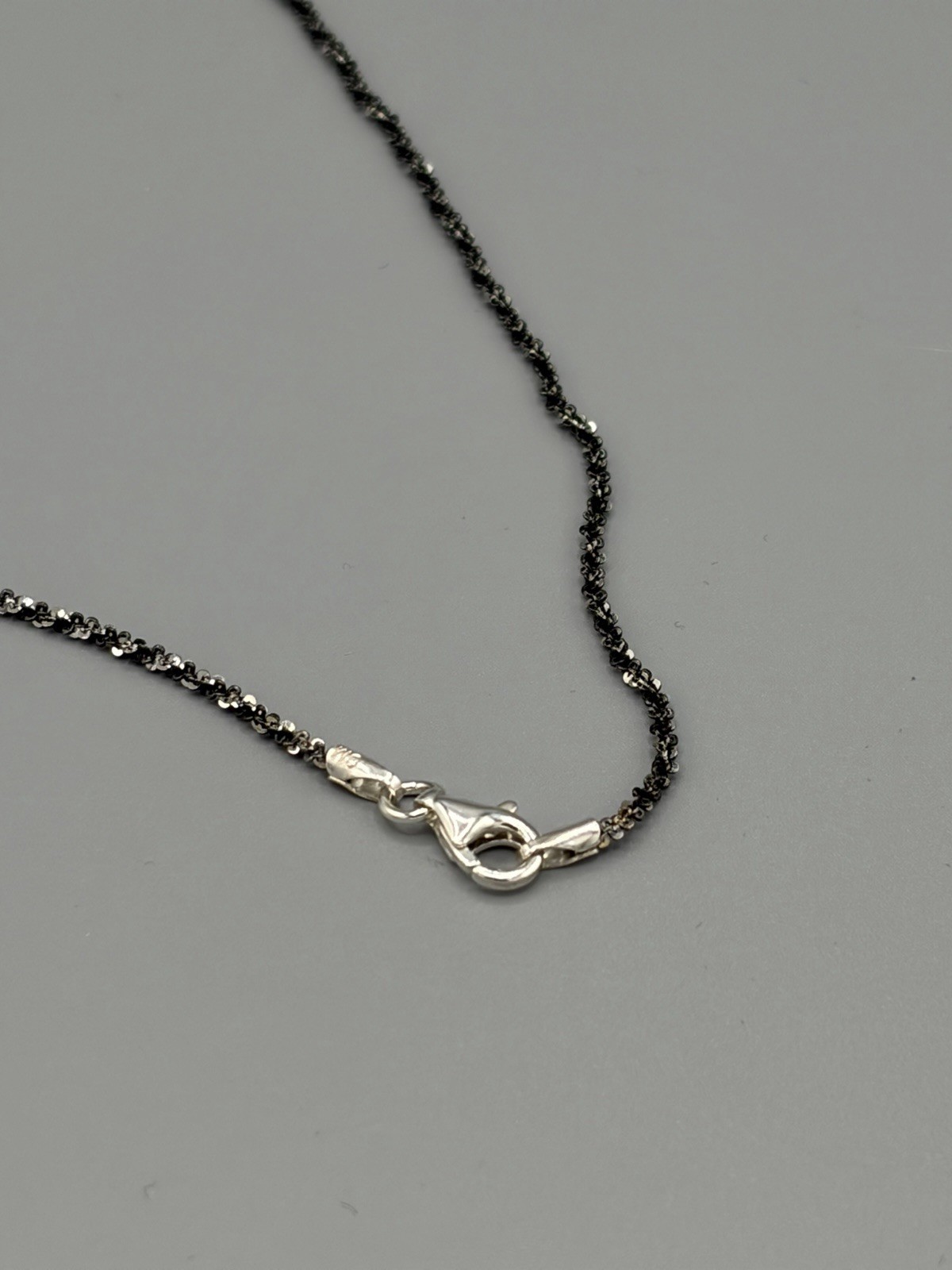 925 Sterling Silver TWISTED ROCK (Diamond Cut) 1.2 mm CHAIN w/ Black Rhodium 16″