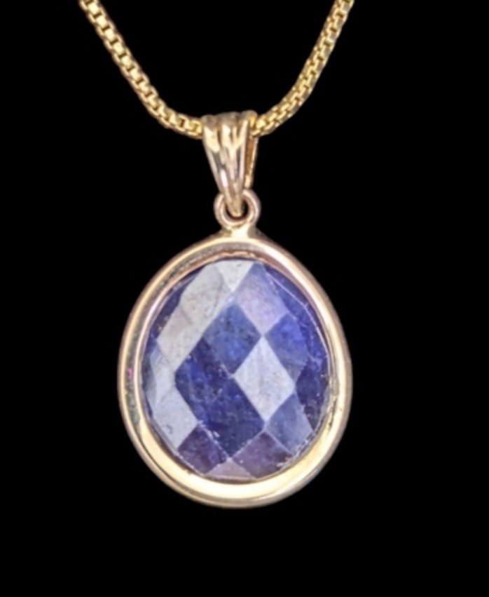 Natural Dark Blue Sapphire Bezel Pendant Charm in 14k Solid Gold