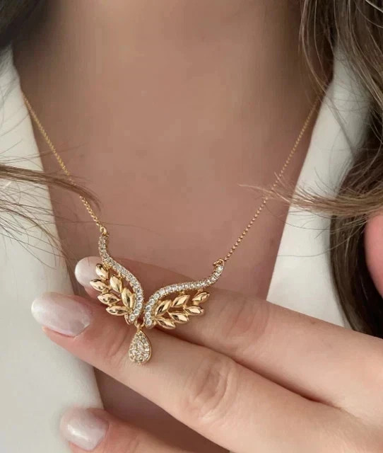 2Ct Round Lab Created Diamond Wings Shape Women’s Pendant 14K Yellow Gold Plated