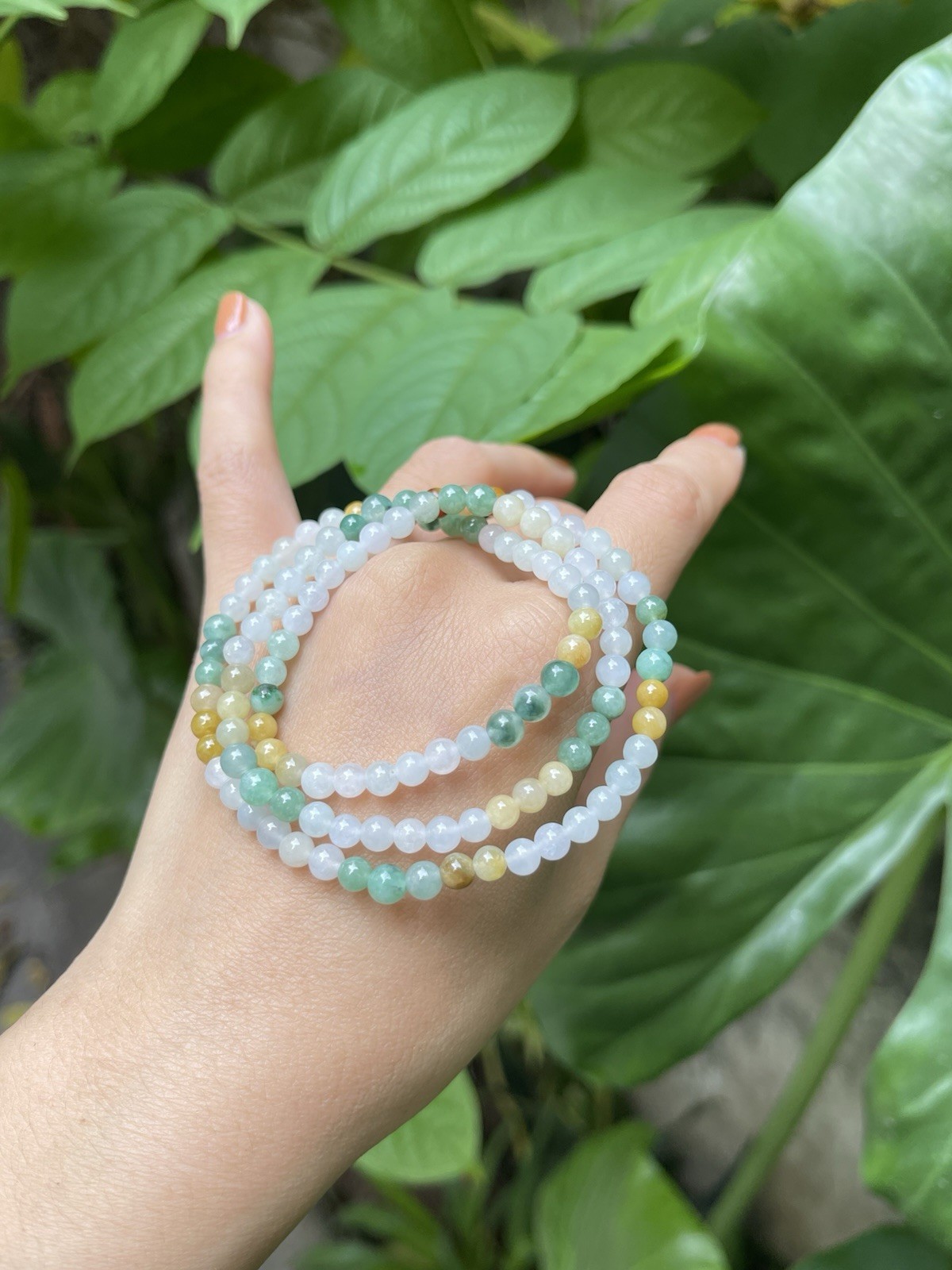 Natural Burmese Type A Jadeite Necklace 50cm Multicolor 4.5mm Beads