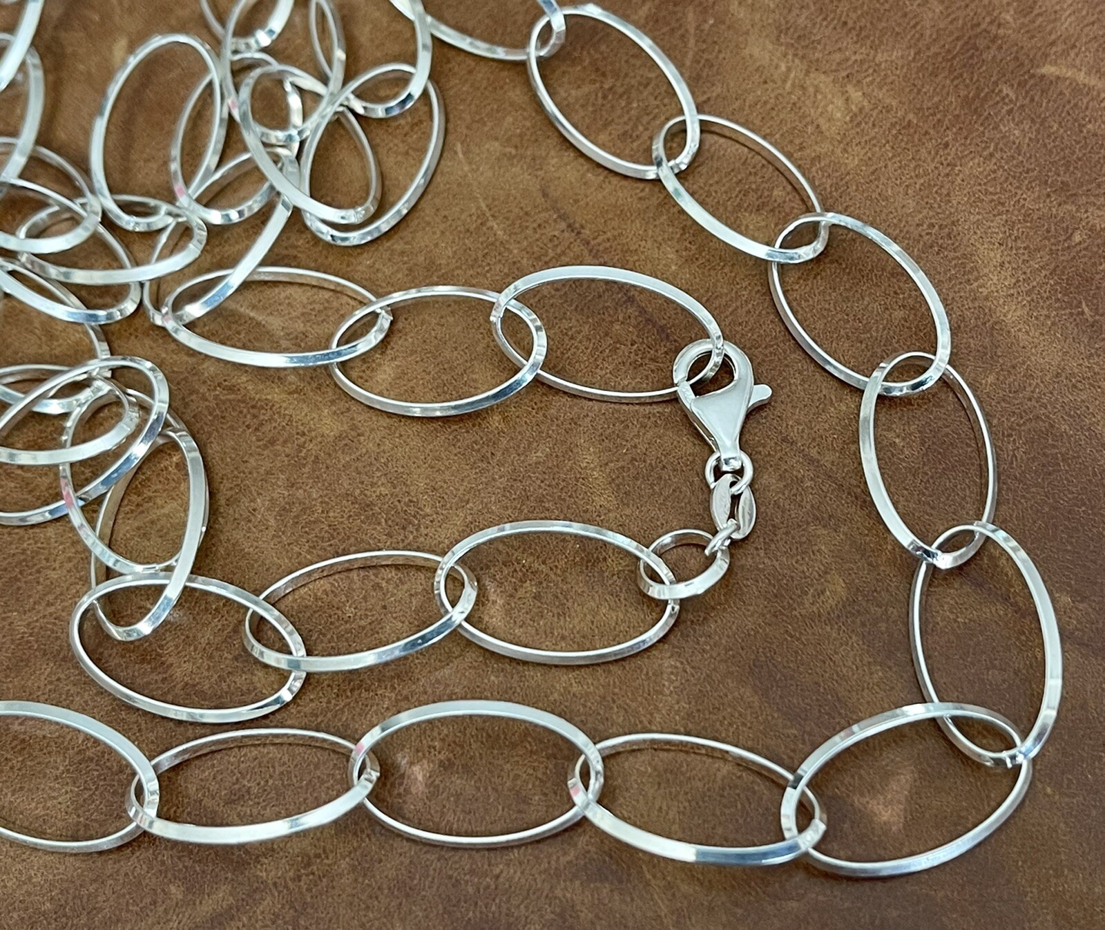 Vintage MILOR 925 ITALY Sterling Long Oval Link Chain Necklace 36” In, 29.81 Gr