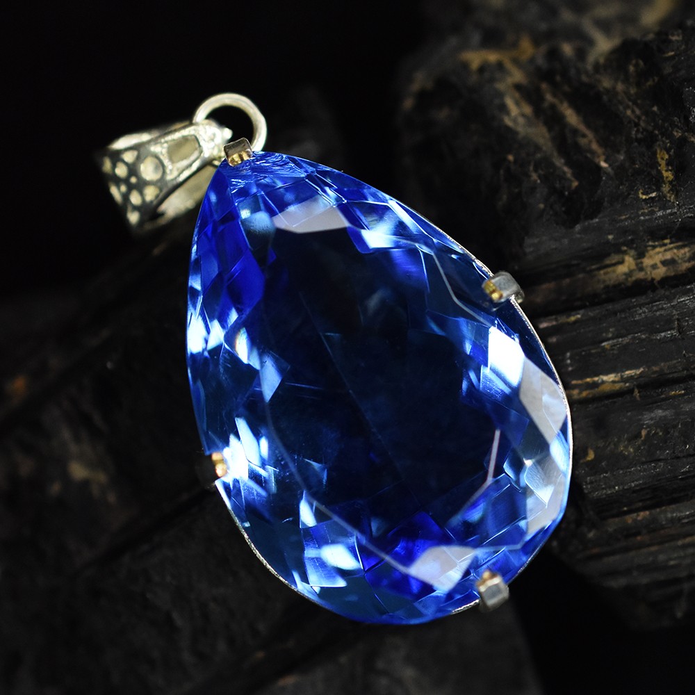 Blue Sapphire 104.95 Ct CERTIFIED Pear 925 Sterling Silver Gemstone Pendant