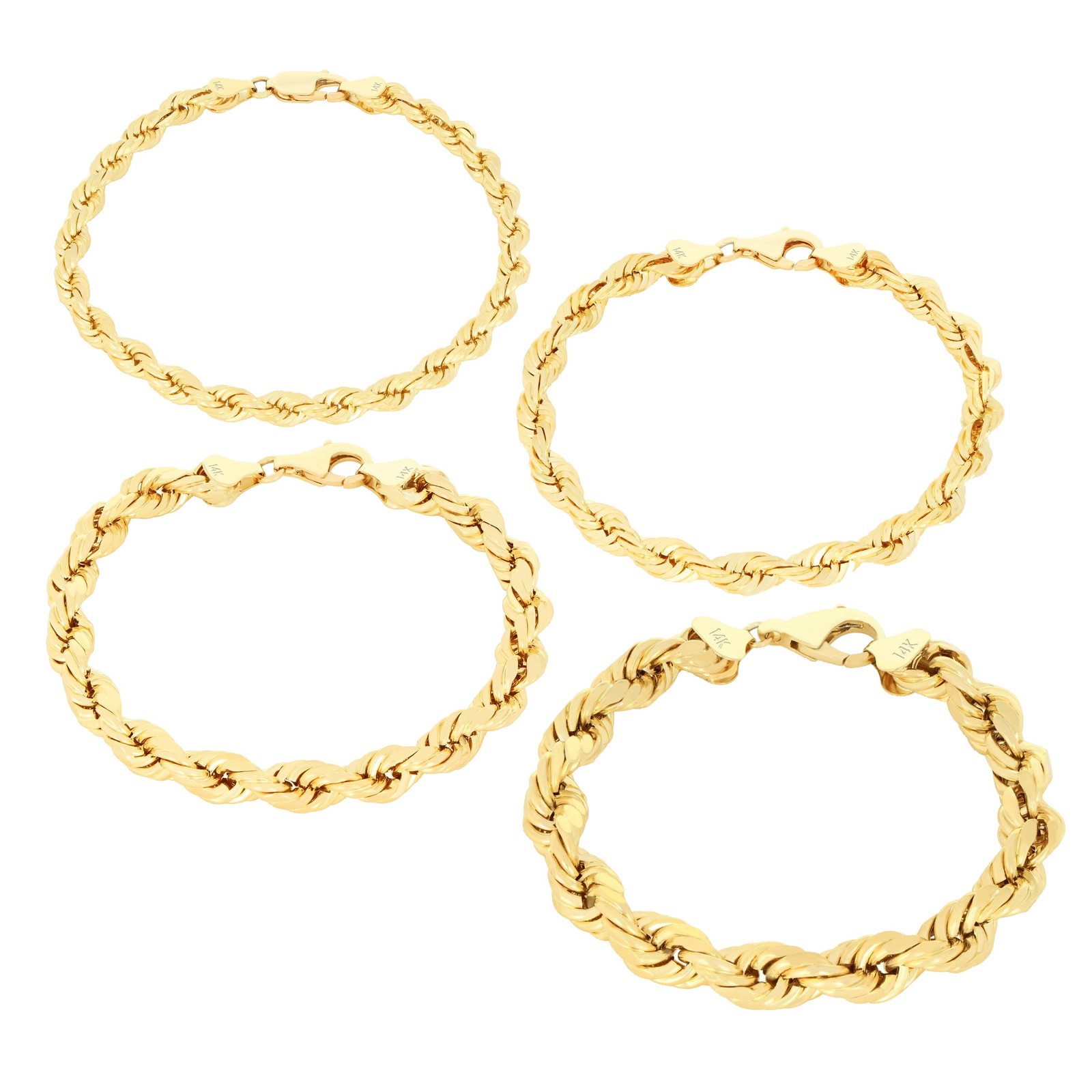 14K Yellow Gold Solid Rope Chain Necklace Bracelet 1mm-10mm Mens Women (7″- 30″)