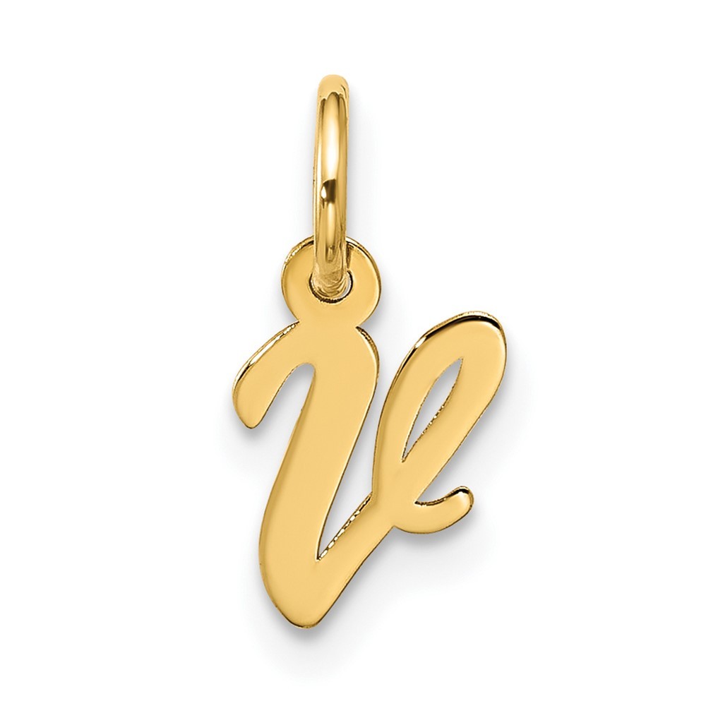 10k Yellow Gold Small Script Initial V Charm Pendant L-15.65mm, W-6.8mm