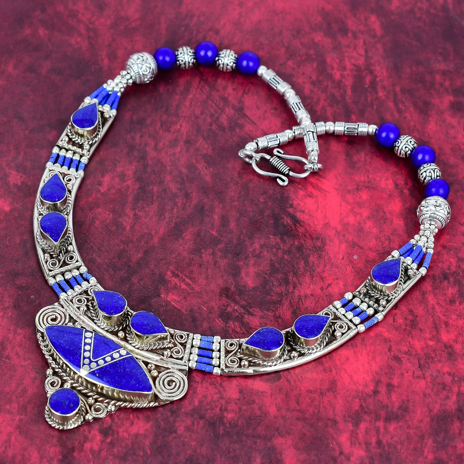 Lapis Lazuli Gemstone Handmade 925 Solid Sterling Silver Nepali Necklace Jewelry
