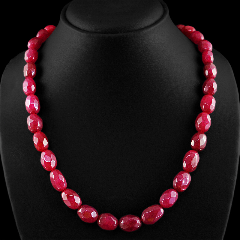 400 CTS EARTH MINED OVAL SHAPED FACETED RICH RED RUBY BEADS NECKLACE STRAND