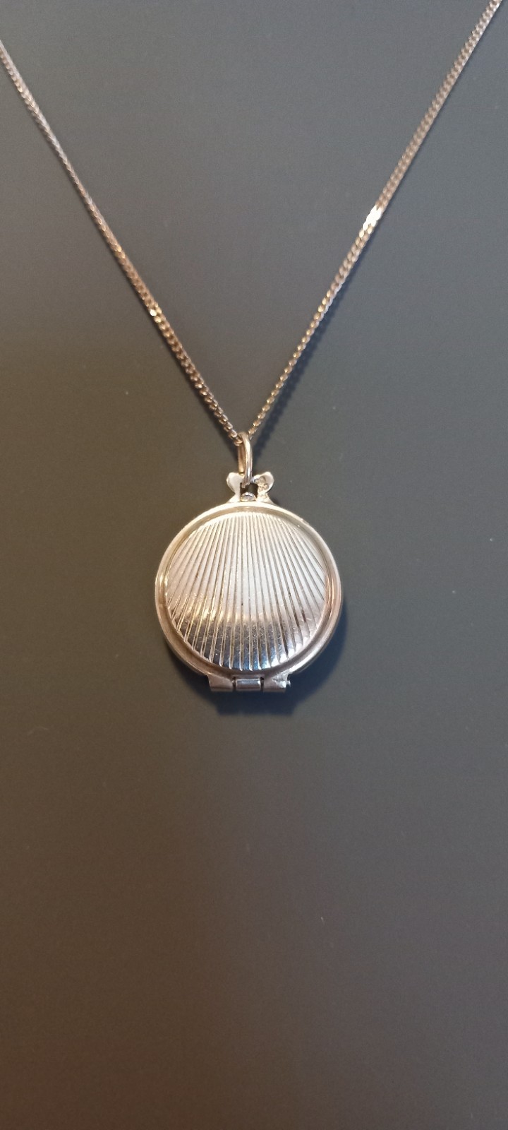 Vintage Small 835 Silver Reversible Art Deco Locket On A Later 925 18 ” Chain