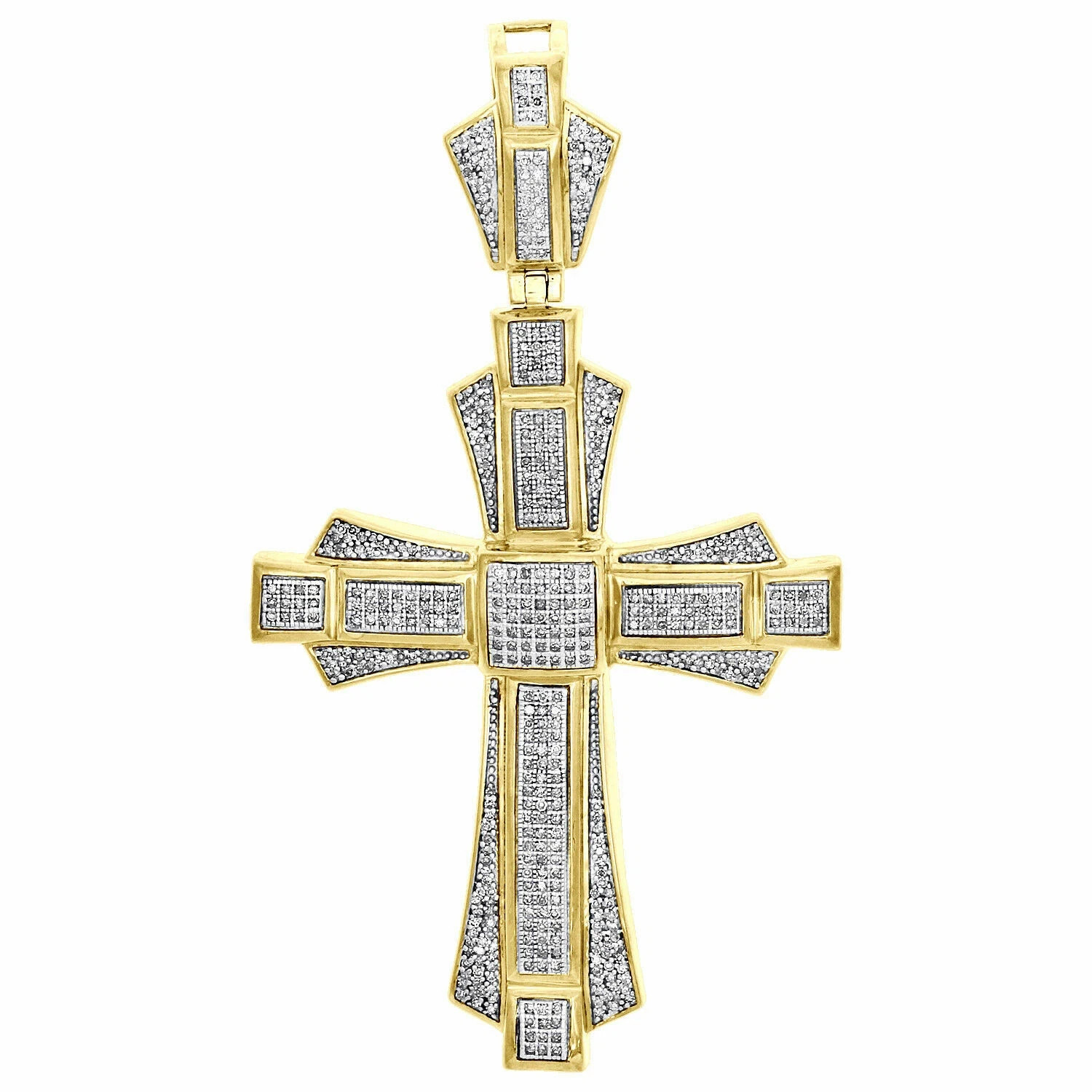 14K Yellow Gold Finish VVS1 Diamond Latin Cross Pendant Domed 2″ Long Charm 1 CT