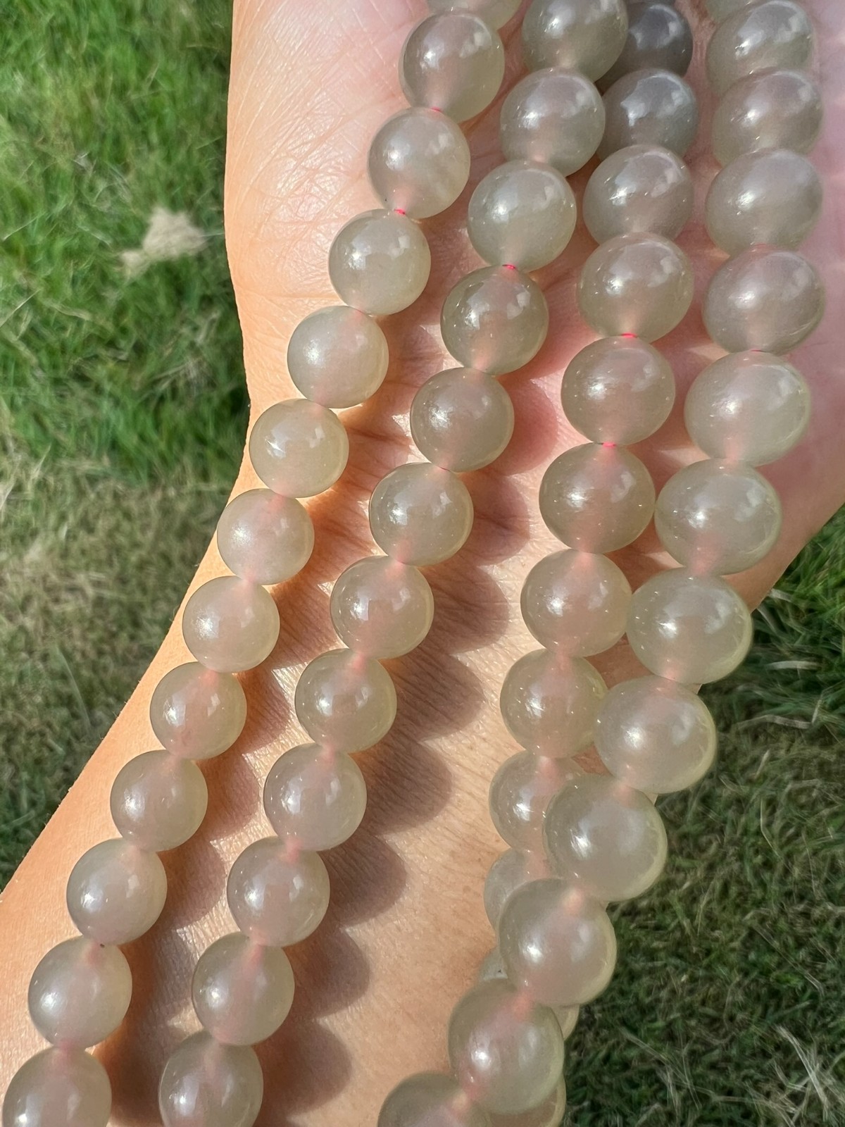 Transparent Gray Nephrite Jade Long 34″ 8mm Bead Necklace H409 n