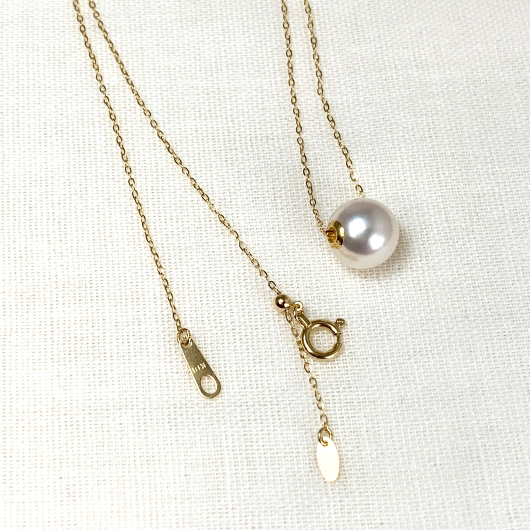 AAA 8.6mm Round White Japanese Akoya Pearl Pendant Necklace 18Kt Yellow Gold,18″