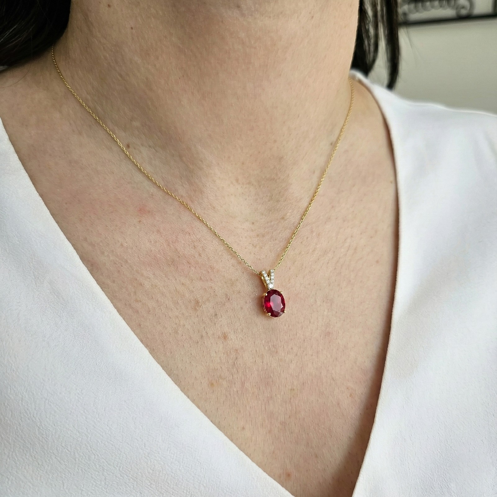 Oval Red Ruby Pendant Necklace, July Birthstone Fine Jewelry For Women