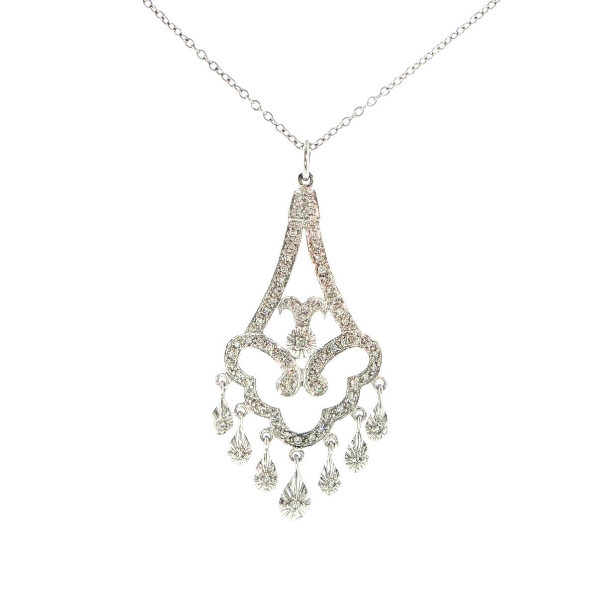 14K White Gold Diamond Chandelier Necklace