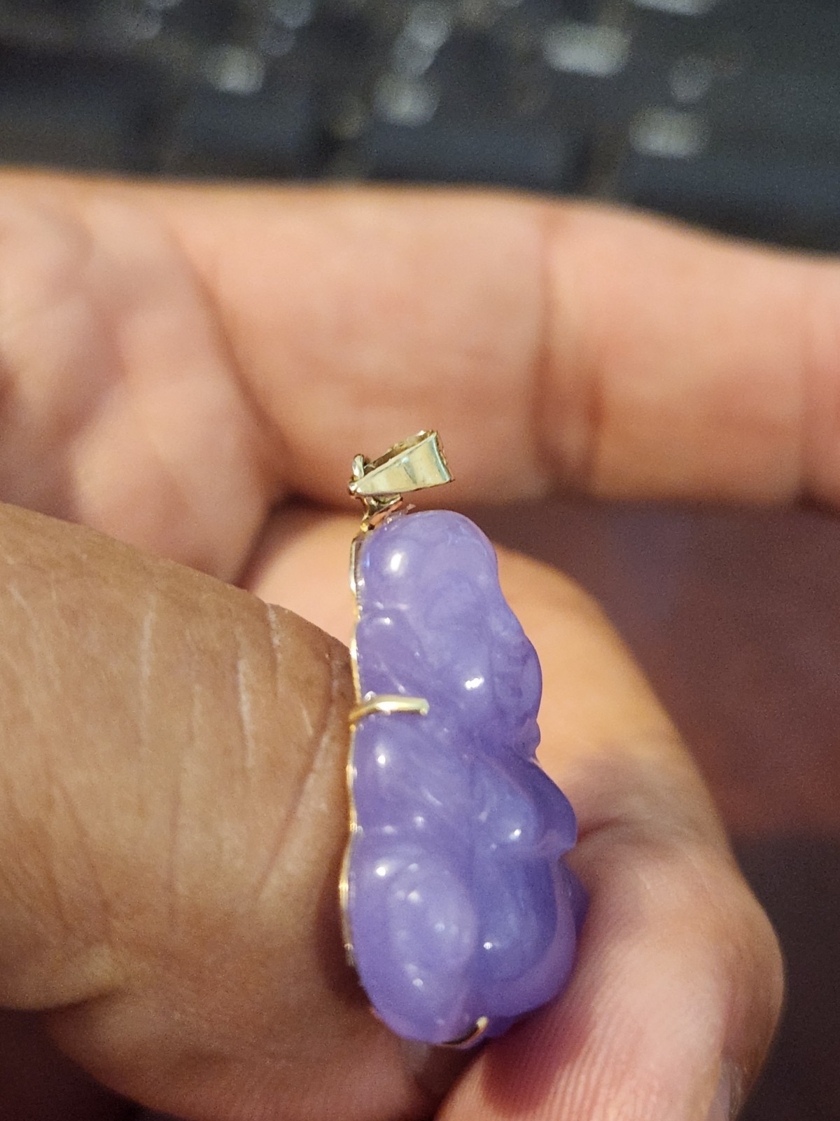 14K Solid Gold Purple buddha Jade Pendant