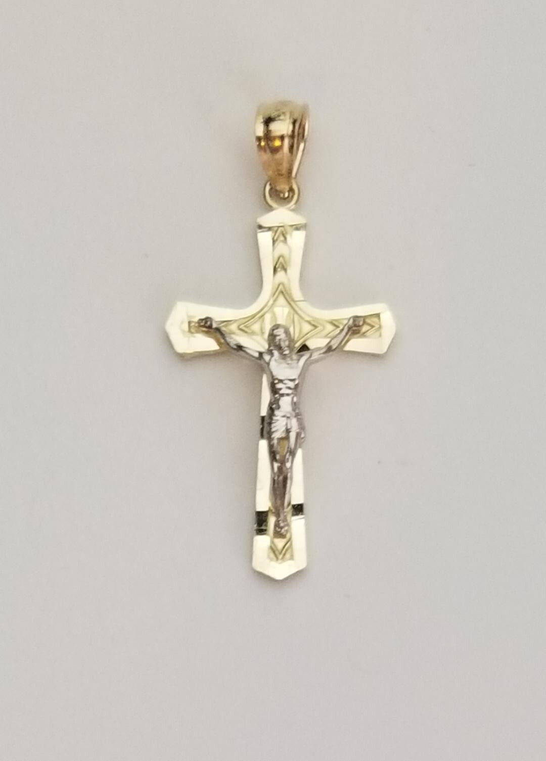 14k Real Solid Two Tone Gold-Yellow and White-Jesus Crucifix Religious Cross Pen