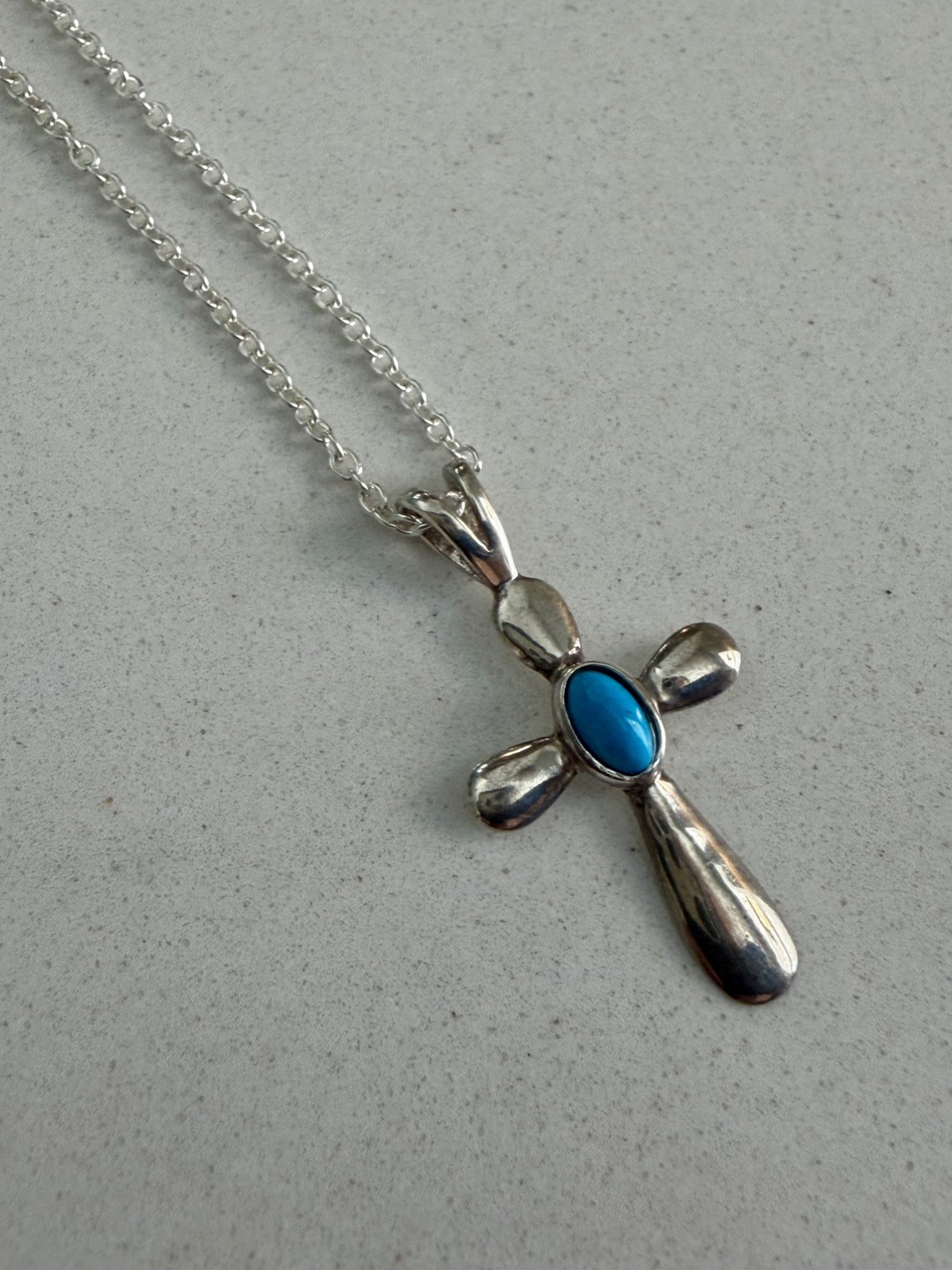 VTG AVON Sterling Silver 925 Turquoise Color Stone Cross Pendant Chain Necklace