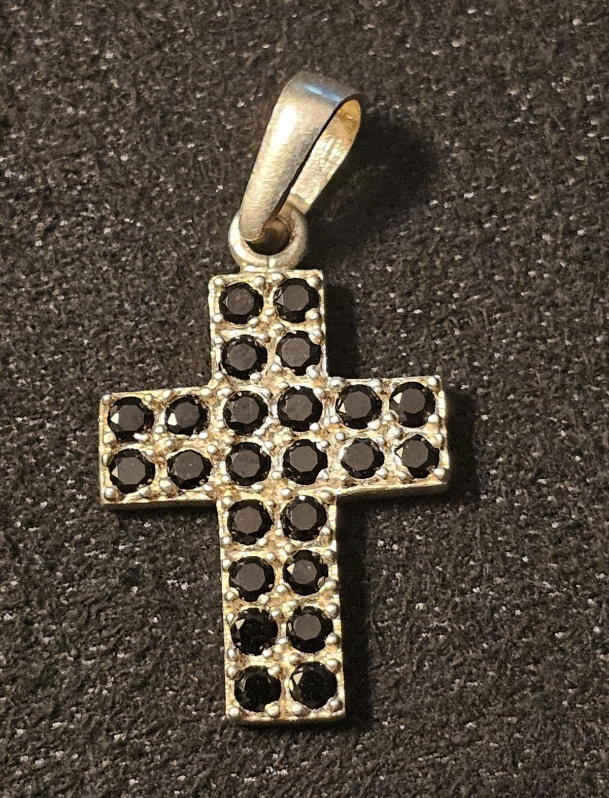 925 Sterling Silver Signed Cross Pendant, Religious Theme, Silver/Black