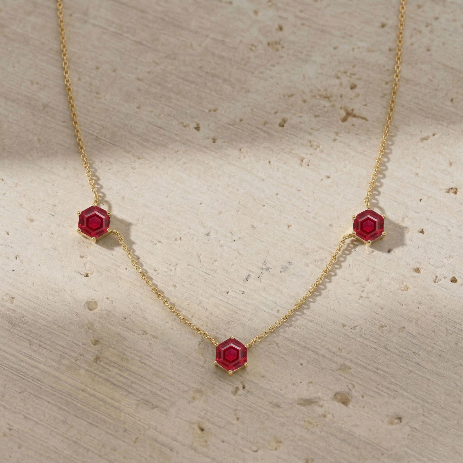 Natural Ruby Station Necklace, Dainty Ruby Necklace Jewelry,Elegant Gift for Her