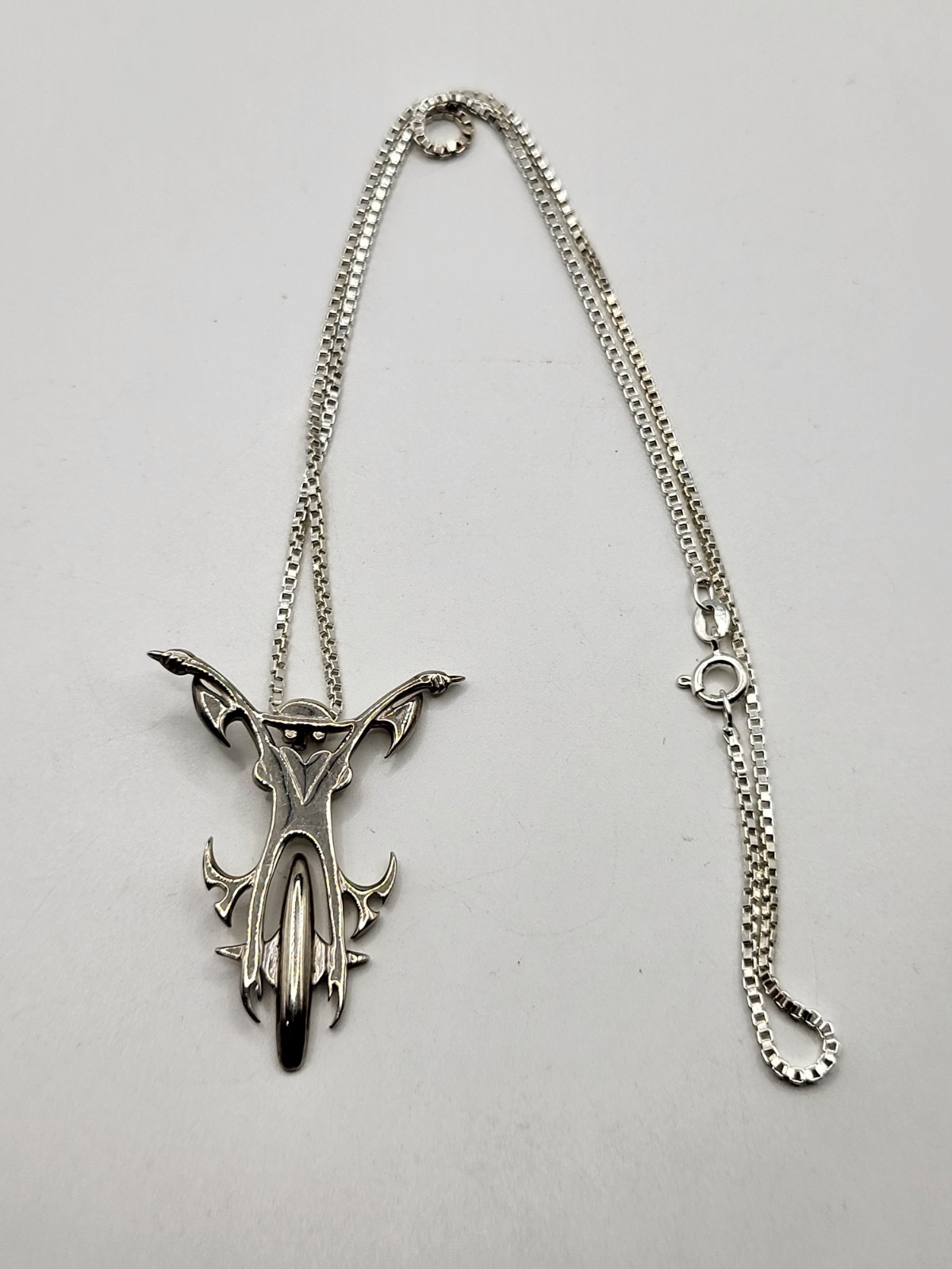 Tribal Abstract Biker Rider On Motorcycle Sterling Pendant Necklace Male Female