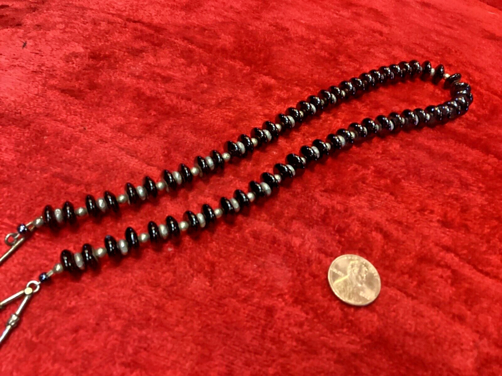 Vintage Black Stone & Metal Necklace Choker or Bracelet 18” easy clasp Smooth